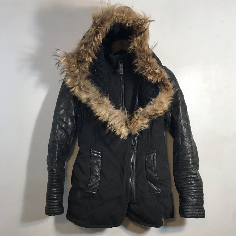 RUDSAK Black Jacket with Tan Faux Fur Trim